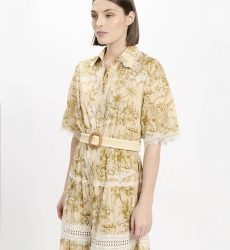 Vestido Aliza – Vestido largo con mangas cortas y cinturón, de algodón con cordones, 100 % algodón – Miss June Paris - 3