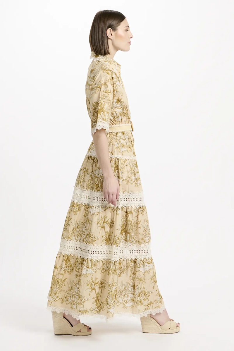 Robe Aliza – Robe longue à manches courtes avec ceinture, en coton avec lacets, 100 % coton – Miss June Paris - 4