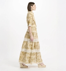 Vestido Aliza – Vestido largo con mangas cortas y cinturón, de algodón con cordones, 100 % algodón – Miss June Paris - 4