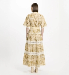 Dress Aliza Short Sleeves Long Dress with belt, 100% cotton with laces - Miss June Paris - 5