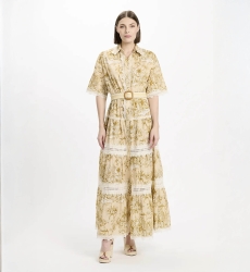 Vestido Aliza – Vestido largo con mangas cortas y cinturón, de algodón con cordones, 100 % algodón – Miss June Paris - 2