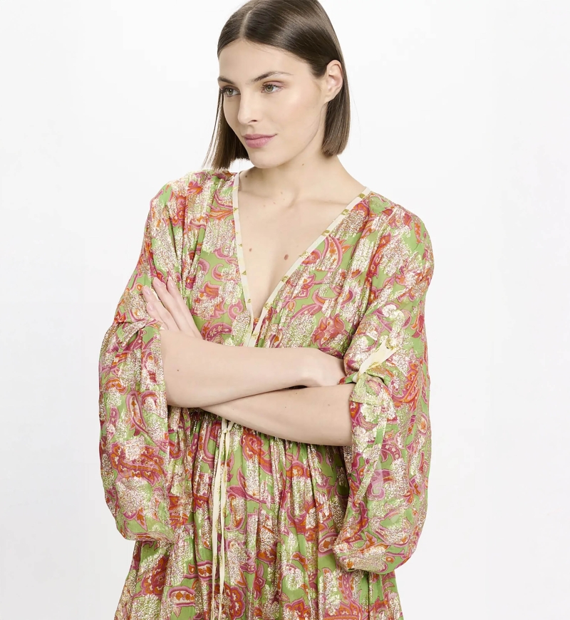 Robe Opal – Robe courte avec manches ajustables et doublure assortie, en modal avec lurex, 100 % modal – Miss June Paris - 3