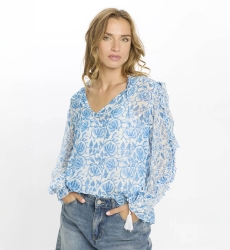 Blusa Cosmo – Blusa de manga larga con forro, de rayón con lúrex y borlas, 100 % rayón – Miss June Paris - 2
