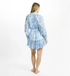 Babeth Dress – Robe courte bleue à manches longues avec ceinture assortie et fond, 100% rayon, Miss June Paris - 5