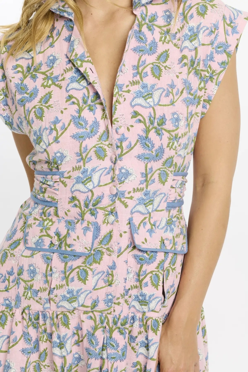 Vestido Bruna – Vestido de largo medio con mangas cortas, de algodón slub estampado, 100 % algodón – Miss June Paris - 3