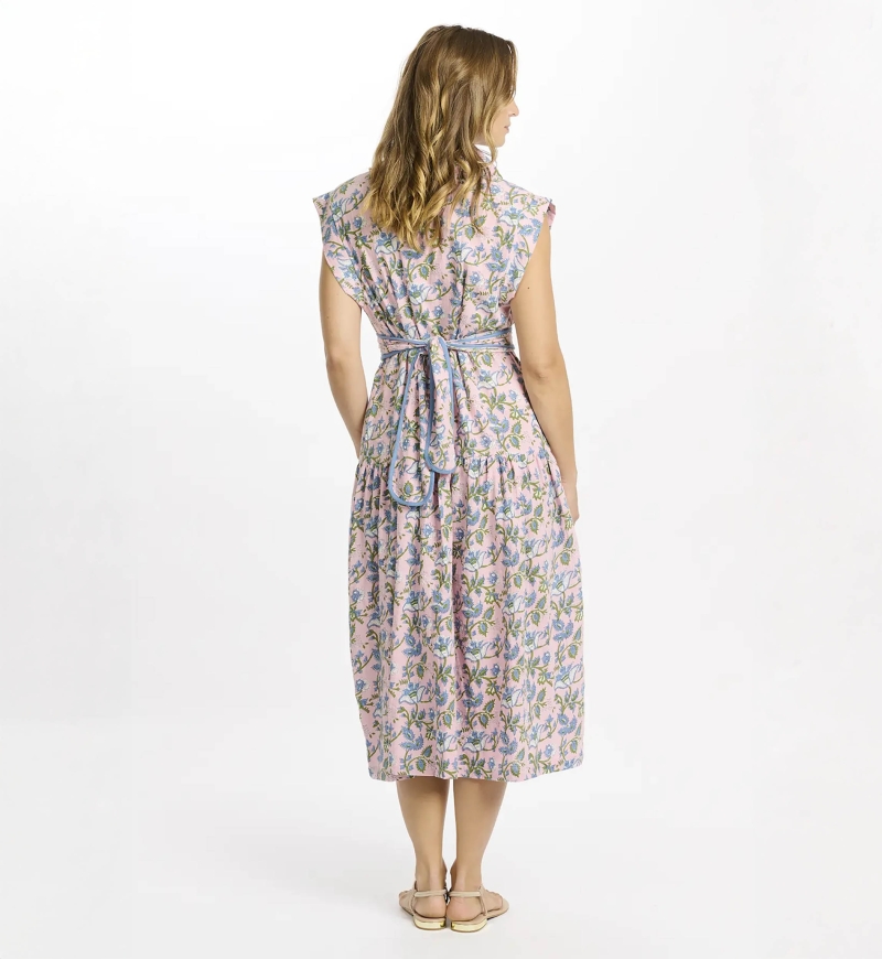 Robe Bruna – Robe mi-longue à manches courtes, en coton slub imprimé, 100 % coton – Miss June Paris - 4