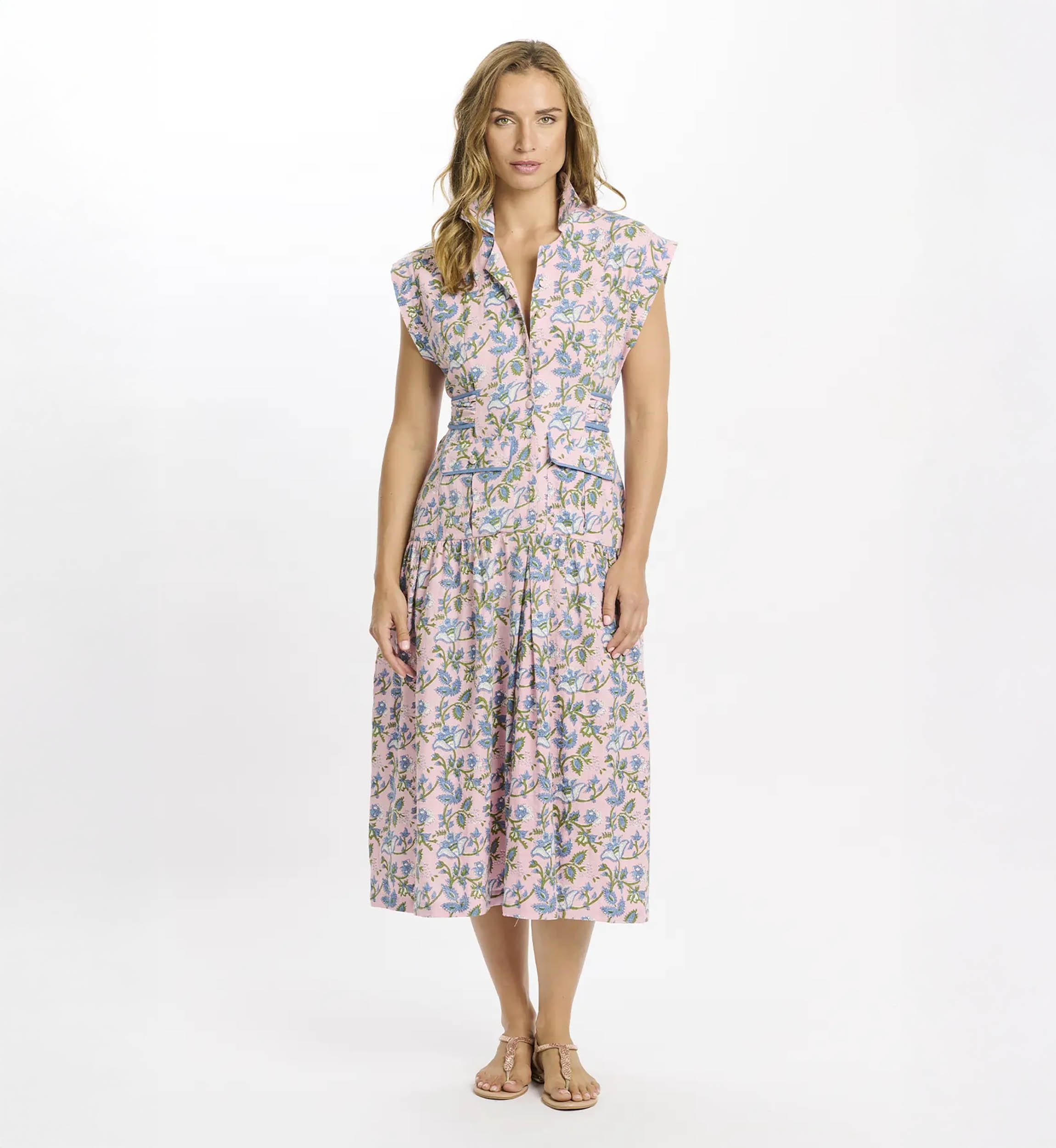 Vestido Bruna – Vestido de largo medio con mangas cortas, de algodón slub estampado, 100 % algodón – Miss June Paris - 2