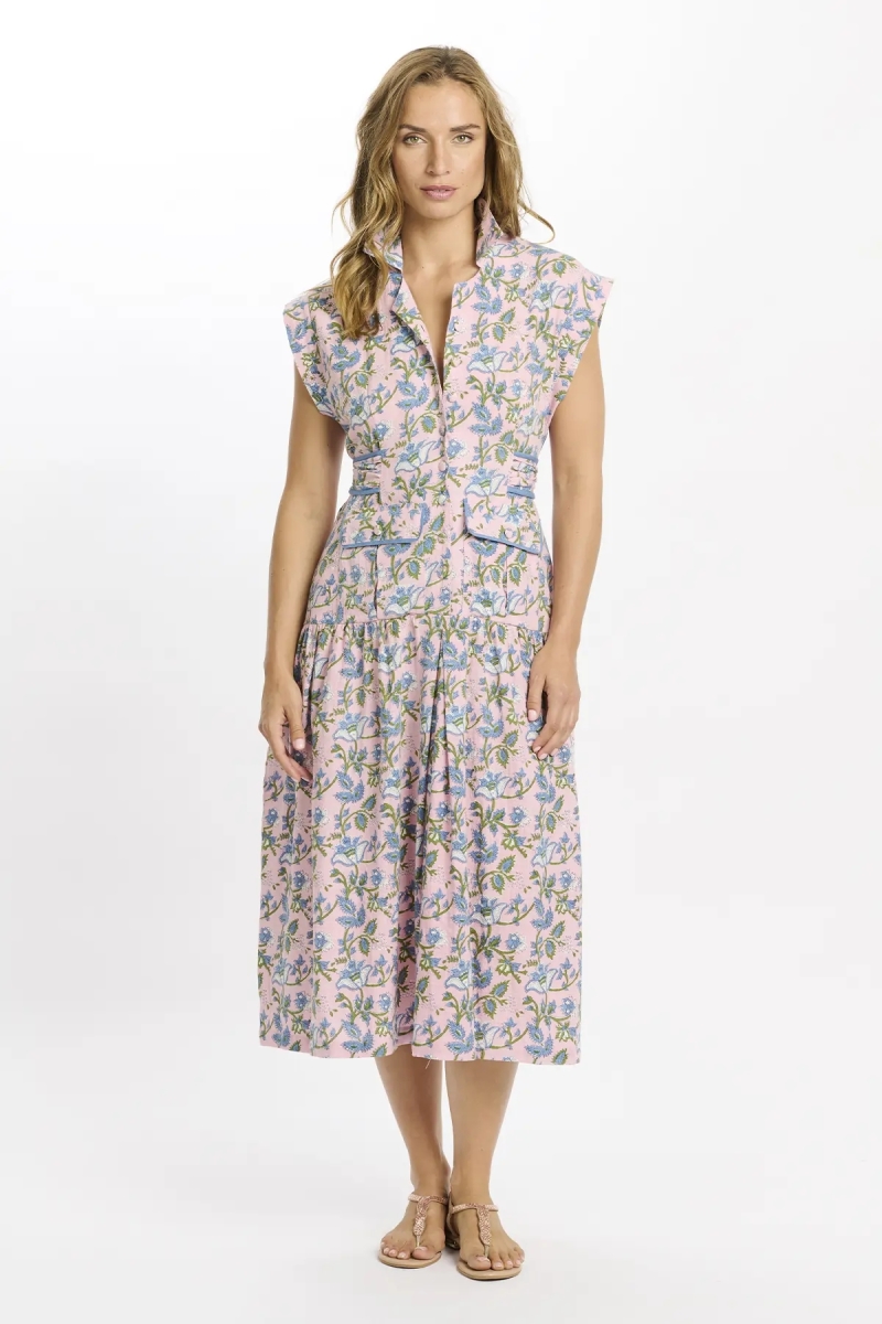 Dress Bruna Short Sleeve Mid-length - 100% cotton slub printed - Miss June Paris - 2