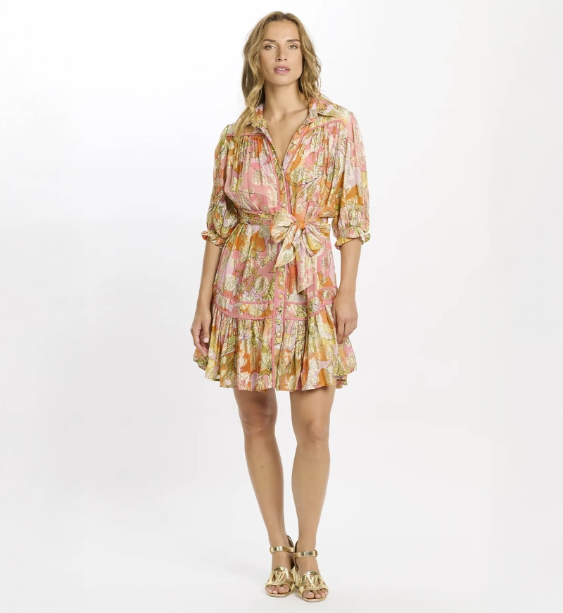 Dress Cyra Short Dress+3/4 Sleeves+belt - pink - Miss June Paris -2