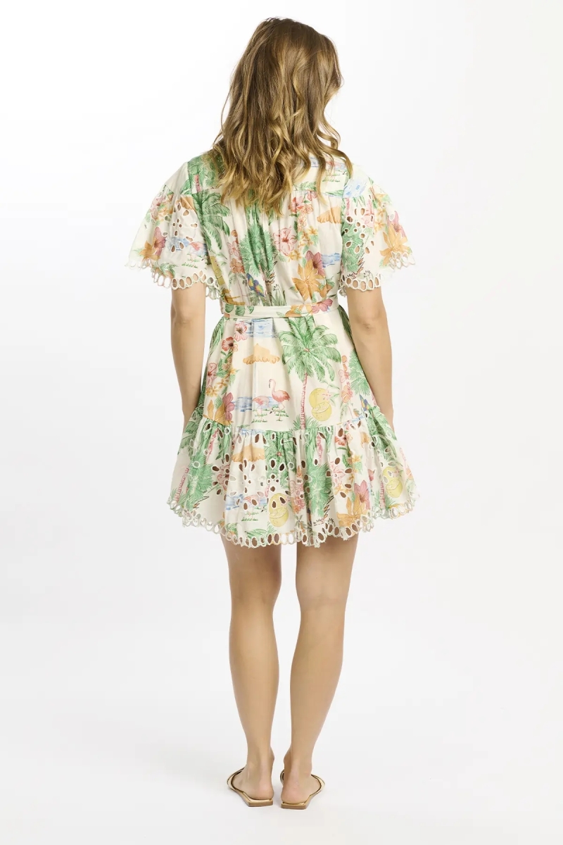 Alva Short Dress – Robe courte multicolore en coton imprimé avec dentelle - ceinture assorite - Miss June Paris - 5