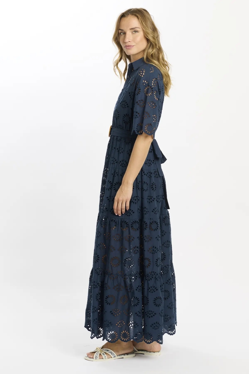 Robe Apoline – Robe longue à manches courtes avec ceinture, en coton avec lacets, 100 % coton – Miss June Paris - 5