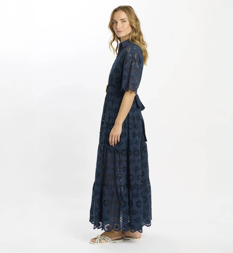 Robe Apoline – Robe longue à manches courtes avec ceinture, en coton avec lacets, 100 % coton – Miss June Paris - 5