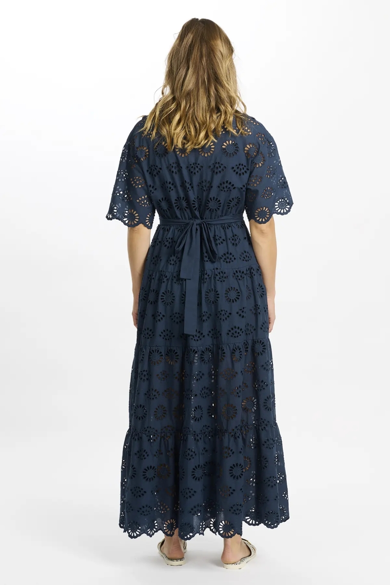 Dress Apoline Short Sleeves Long with belt, 100% cotton with laces - Miss June Paris - 6