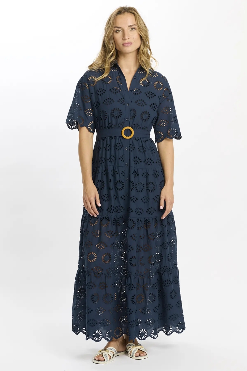 Robe Apoline – Robe longue à manches courtes avec ceinture, en coton avec lacets, 100 % coton – Miss June Paris - 3