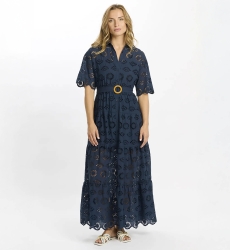 Vestido Apoline – Vestido largo con mangas cortas y cinturón, 100 % algodón con encaje – Miss June Paris – 3