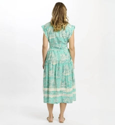 Vestido Avani largo – Vestido midi color aqua con forro y cinturón, 100 % algodón flameado estampado – Miss June Paris - 5