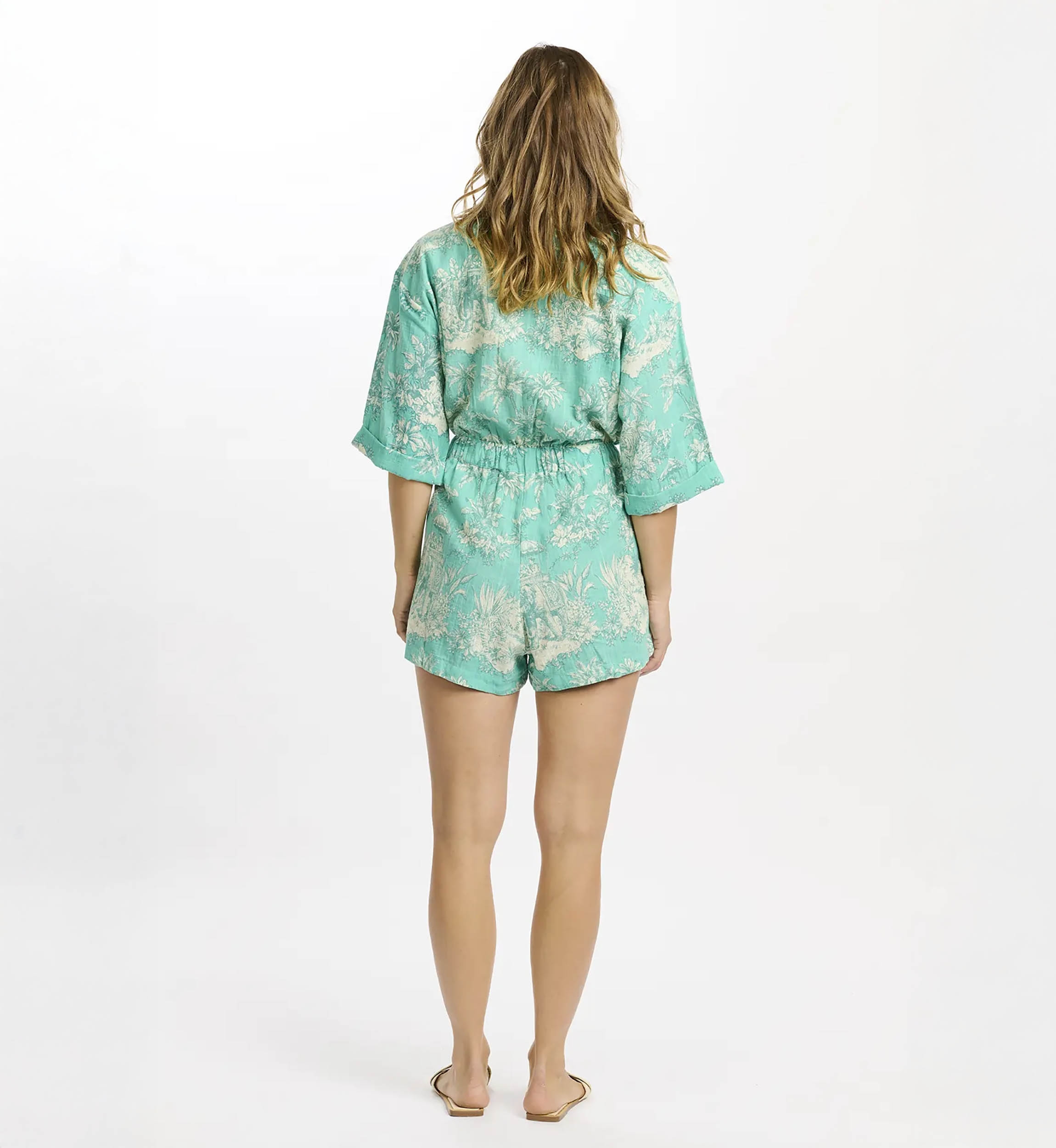 Romper Aya 3/4 Sleeve Romper With Pockets, 100% cotton slub printed with laces - Miss June Paris - 4