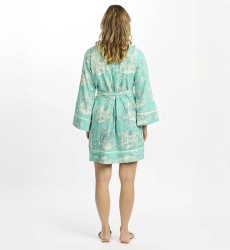 Callista Short Dress - Robe courte Aqua manches longues avec ceinture , 100% coton slub imprimé - Miss June Paris - 5