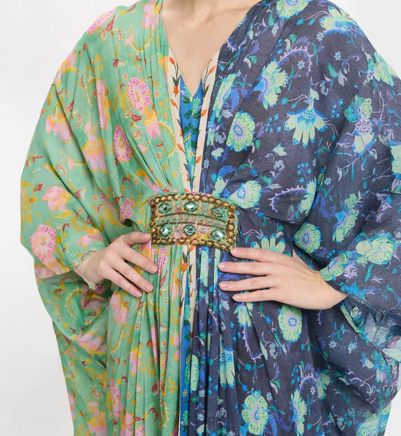 Dress Bahya Thin Straps Long, 100 % modal printed with embroidery and belt inside – Miss June Paris - 3