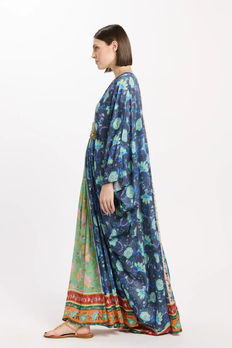 Dress Bahya Thin Straps Long, 100 % modal printed with embroidery and belt inside – Miss June Paris - 5