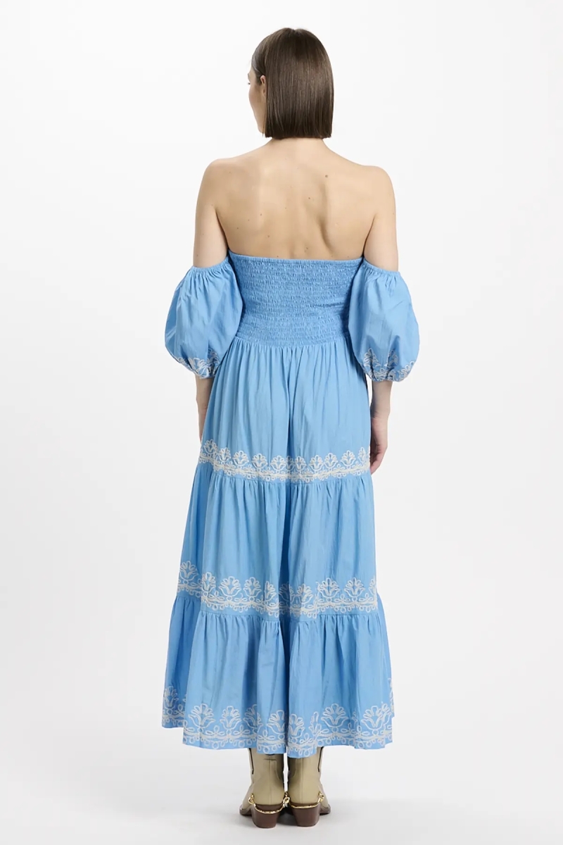 Dress Oxane Long Short-sleeved Dress, 100% cotton with embroidery -  Miss June Paris - 6