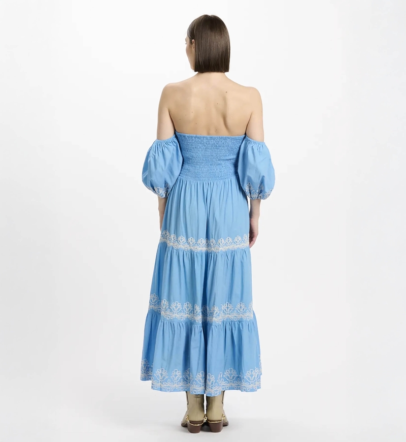 Dress Oxane Long Short-sleeved Dress, 100% cotton with embroidery -  Miss June Paris - 6