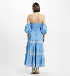 Robe Oxane – Robe longue à manches courtes, 100 % coton avec broderies – Miss June Paris - 6