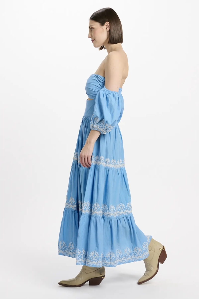 Vestido Oxane – Vestido largo de manga corta, 100 % algodón con bordados – Miss June Paris - 7