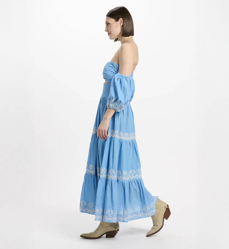 Vestido Oxane – Vestido largo de manga corta, 100 % algodón con bordados – Miss June Paris - 7