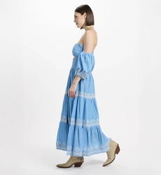 Vestido Oxane – Vestido largo de manga corta, 100 % algodón con bordados – Miss June Paris - 7