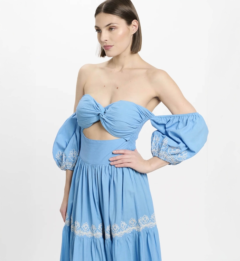 Robe Oxane – Robe longue à manches courtes, 100 % coton avec broderies – Miss June Paris - 5