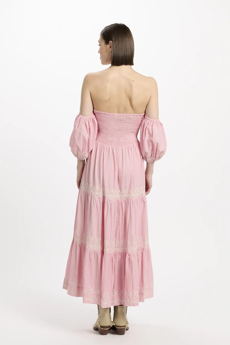 Dress Oxane Long Short-sleeved Dress, 100% cotton with embroidery -  Miss June Paris - 10