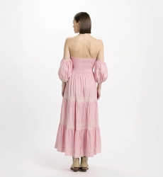 Dress Oxane Long Short-sleeved Dress, 100% cotton with embroidery -  Miss June Paris - 10