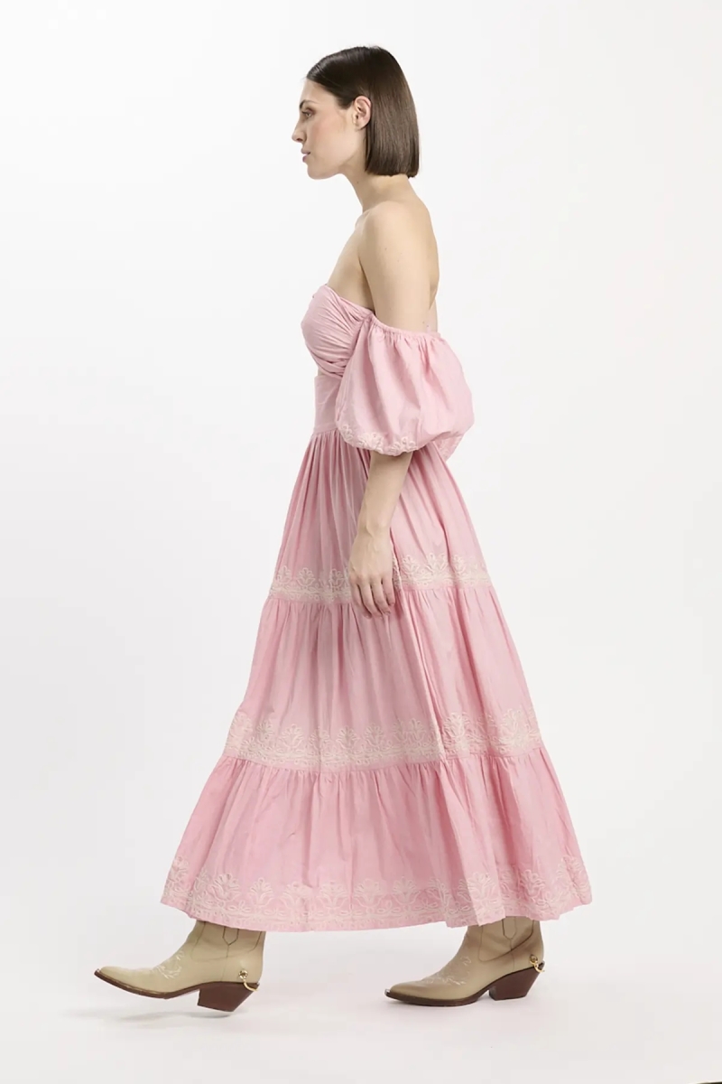 Vestido Oxane – Vestido largo de manga corta, 100 % algodón con bordados – Miss June Paris - 11
