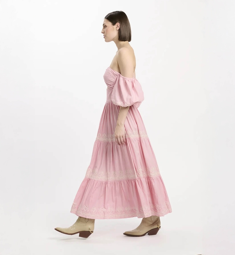 Vestido Oxane – Vestido largo de manga corta, 100 % algodón con bordados – Miss June Paris - 11