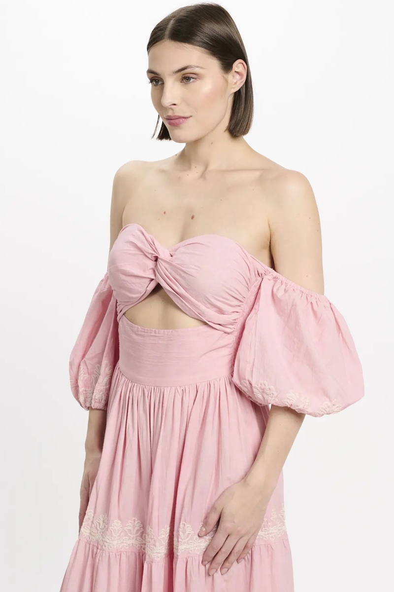 Robe Oxane – Robe longue à manches courtes, 100 % coton avec broderies – Miss June Paris - 9