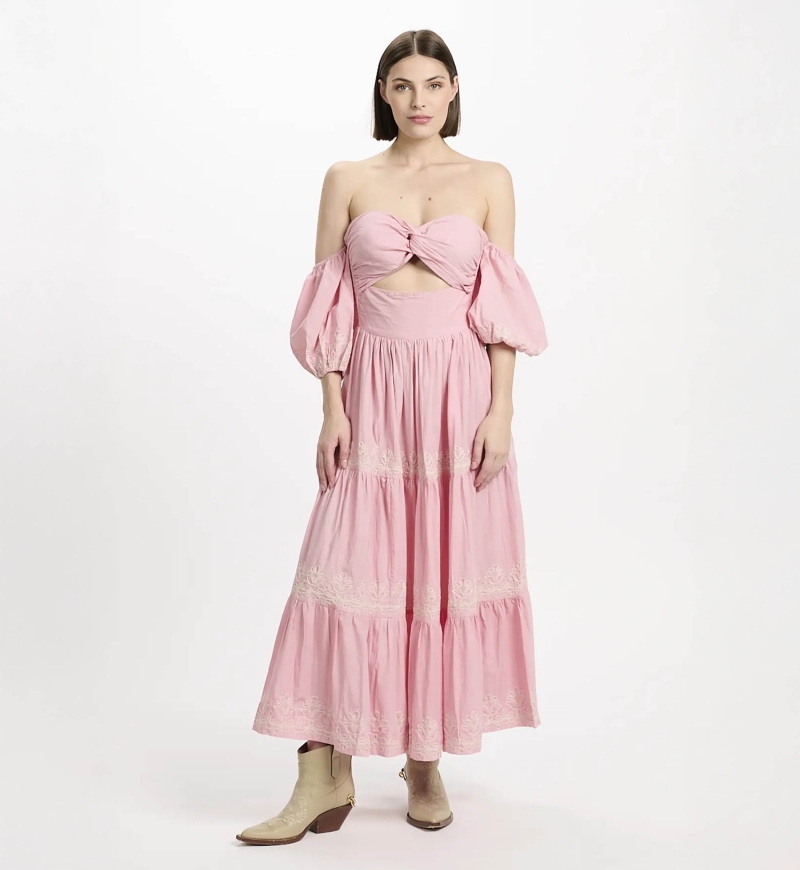 Robe Oxane – Robe longue à manches courtes, 100 % coton avec broderies – Miss June Paris - 8