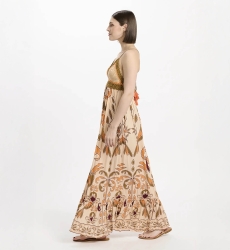 Dress Quennie Thin Straps Long, 100% modal printed with cotton crochet - Miss June Paris - 5