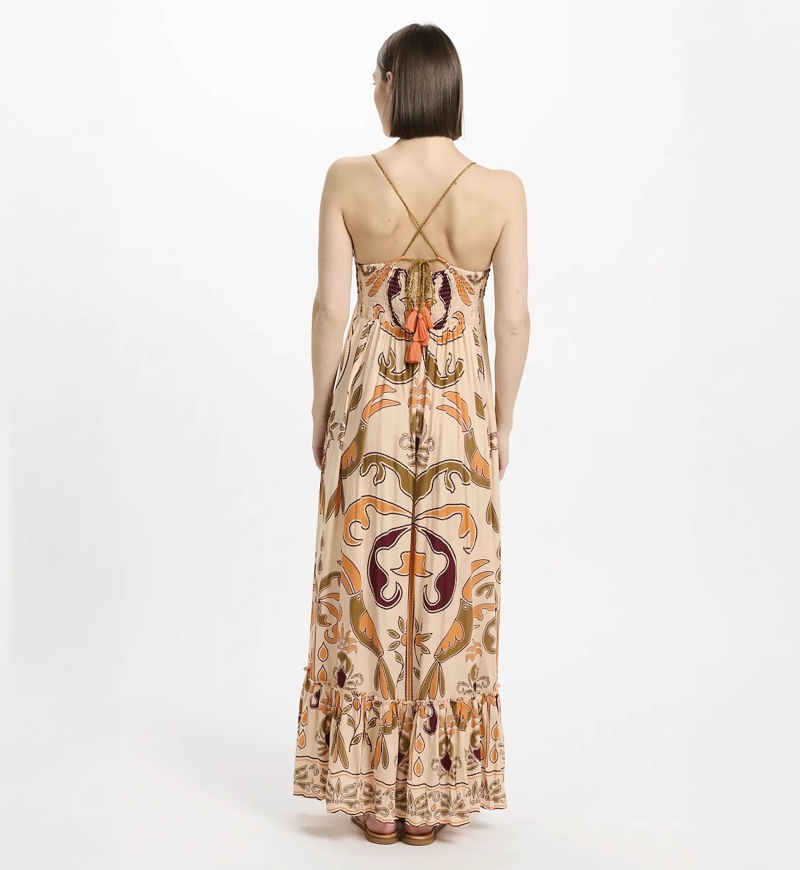 Robe Quennie – Robe longue à fines bretelles, en modal imprimé avec crochet en coton, 100 % modal – Miss June Paris - 4