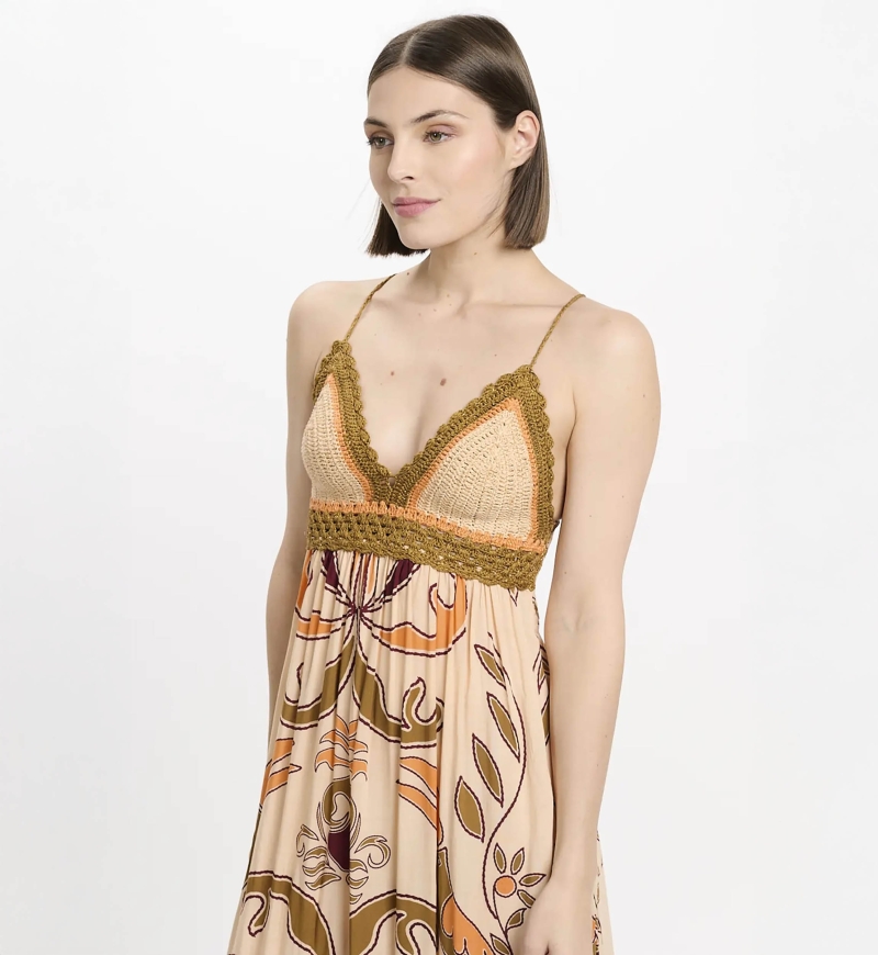 Robe Quennie – Robe longue à fines bretelles, en modal imprimé avec crochet en coton, 100 % modal – Miss June Paris - 3