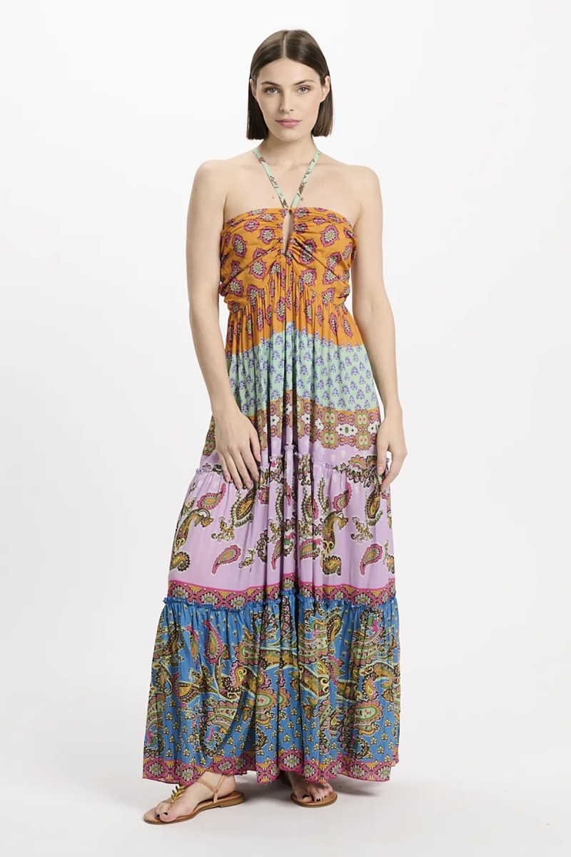 Robe Bahya – Robe longue à fines bretelles, en modal imprimé, 100 % modal – Miss June Paris - 1