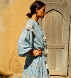 blouse LYLLA - bleue ou rouge - Coton/Lurex - manche longue - bohème - Miss June Paris