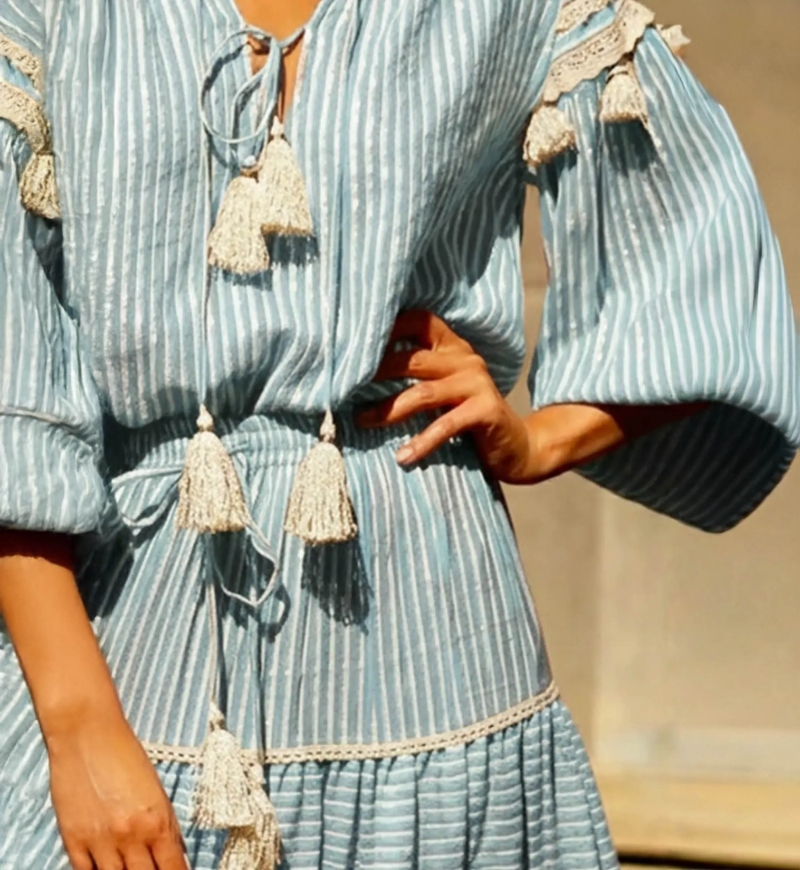 blouse LYLLA - bleue ou rouge - Coton/Lurex - manche longue - bohème - Miss June Paris