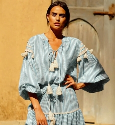 blouse LYLLA - bleue ou rouge - Coton/Lurex - manche longue - bohème - Miss June Paris