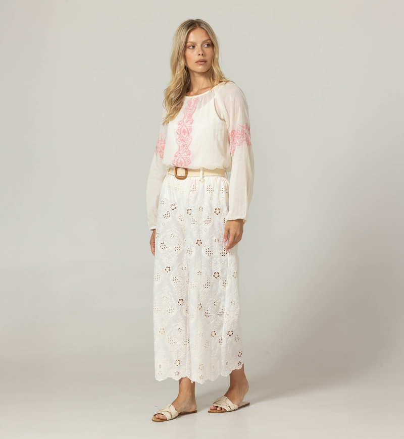 Pantalones Leni con bordados ingleses florales - 100 % algodón - Miss June Paris - 3