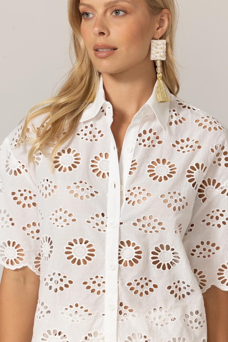 Camisa Mira con bordados ingleses - blanca - 100 % algodón - Miss June Paris - 5