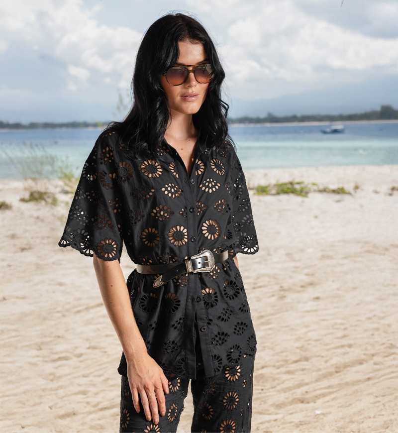 Mira shirt in English embroidery - black - 100% cotton - Miss June Paris - 7