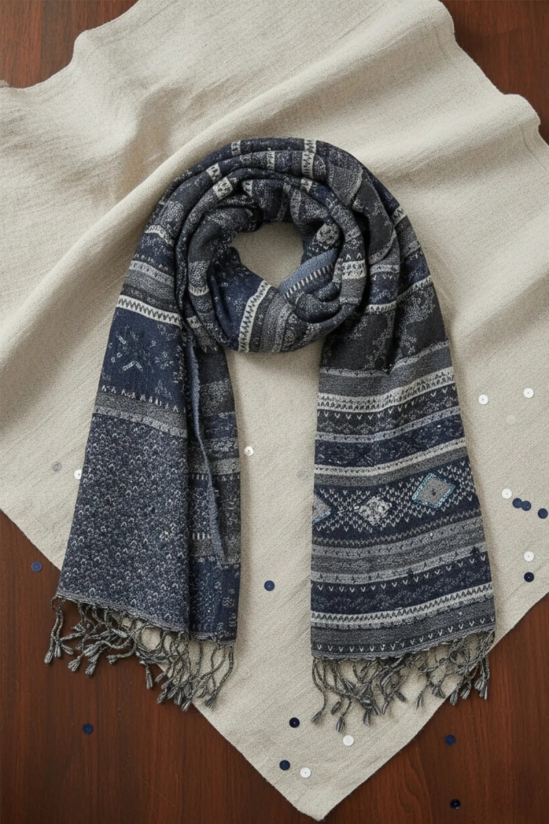 Kendra scarf - blue wool - 1
