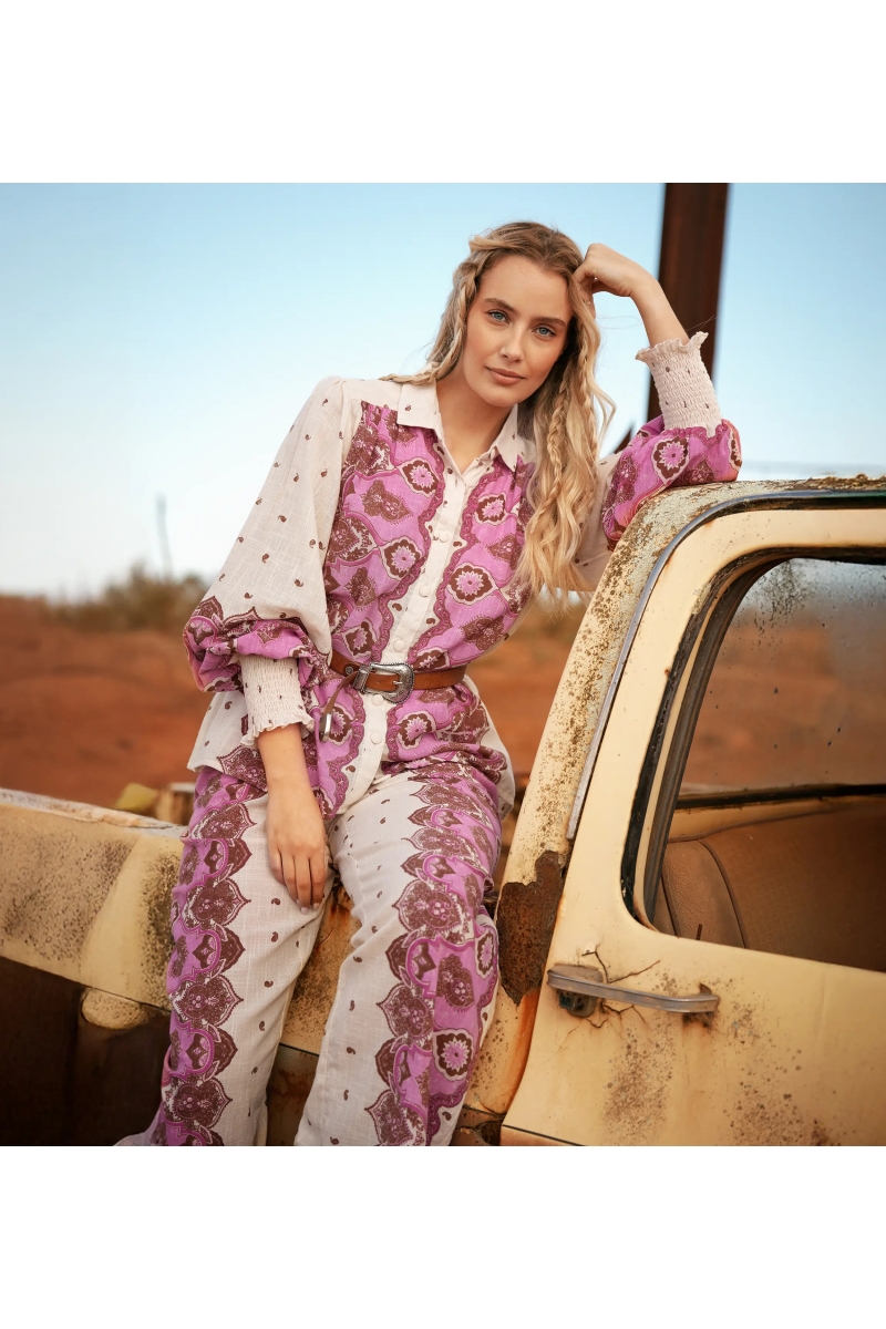 Chemise Viki – Chemise à manches longues, en coton slub imprimé, 100 % coton – Miss June Paris