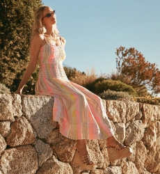 Robe Perla – Robe longue à fines bretelles, en rayonne imprimée avec lurex, 100 % rayonne – Miss June Paris - 1